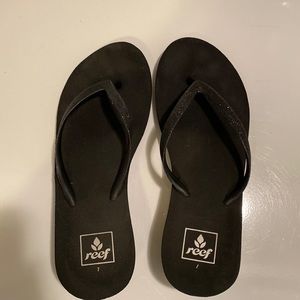 Reef black sparkle wedge sandals